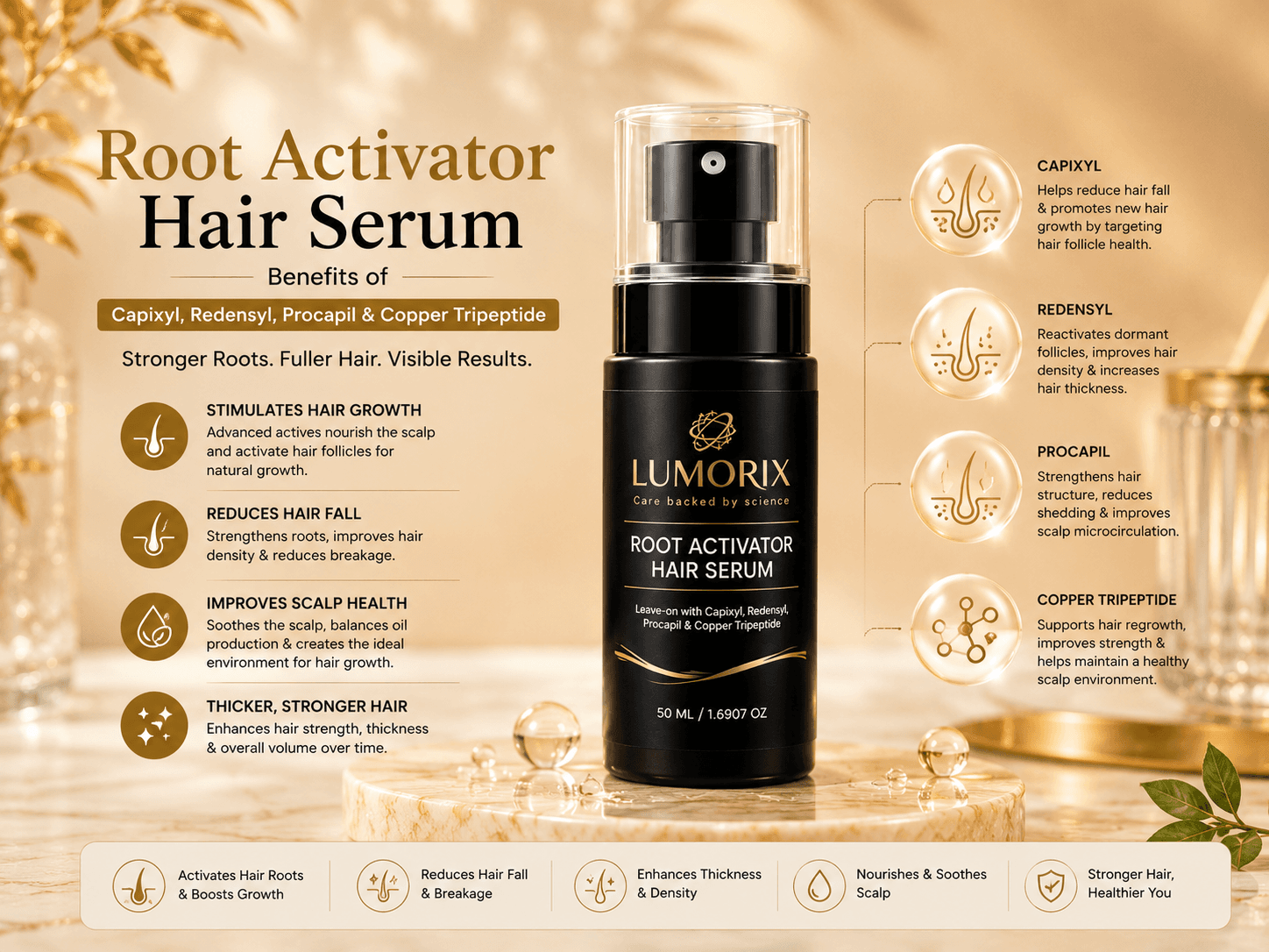 Root Activator Hair Serum: Benefits of Capixyl, Redensyl, Procapil & Copper Tripeptide