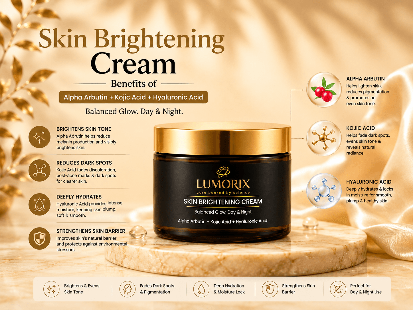 Skin Brightening Cream: Benefits of Alpha Arbutin + Kojic Acid + Hyaluronic Acid
