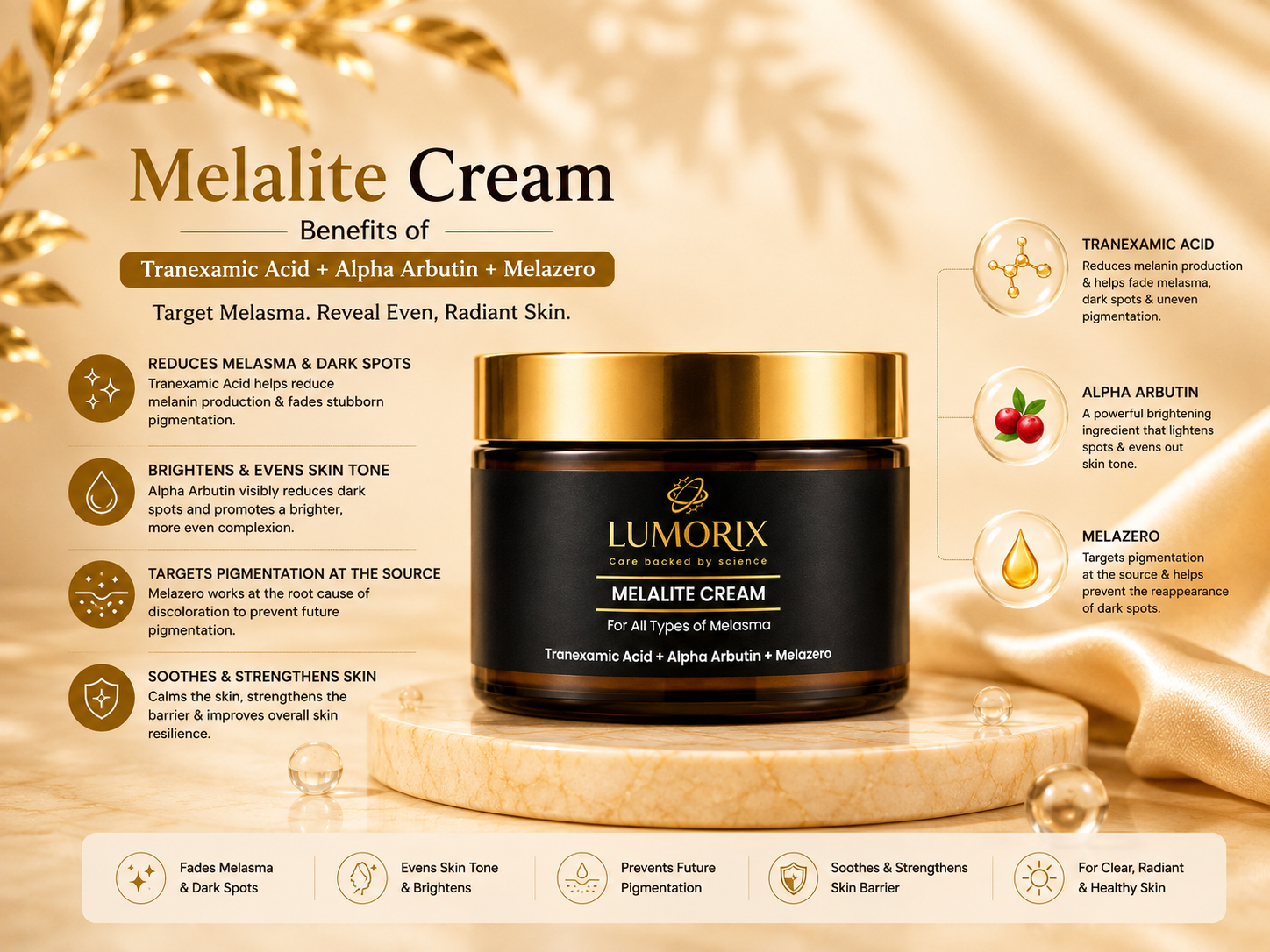 Melalite Cream: Benefits of Tranexamic Acid + Alpha Arbutin + Melazero